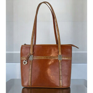 Brighton Leather Shoulder Bag Retired Brown With Crocodile Accents Hangbag Purse